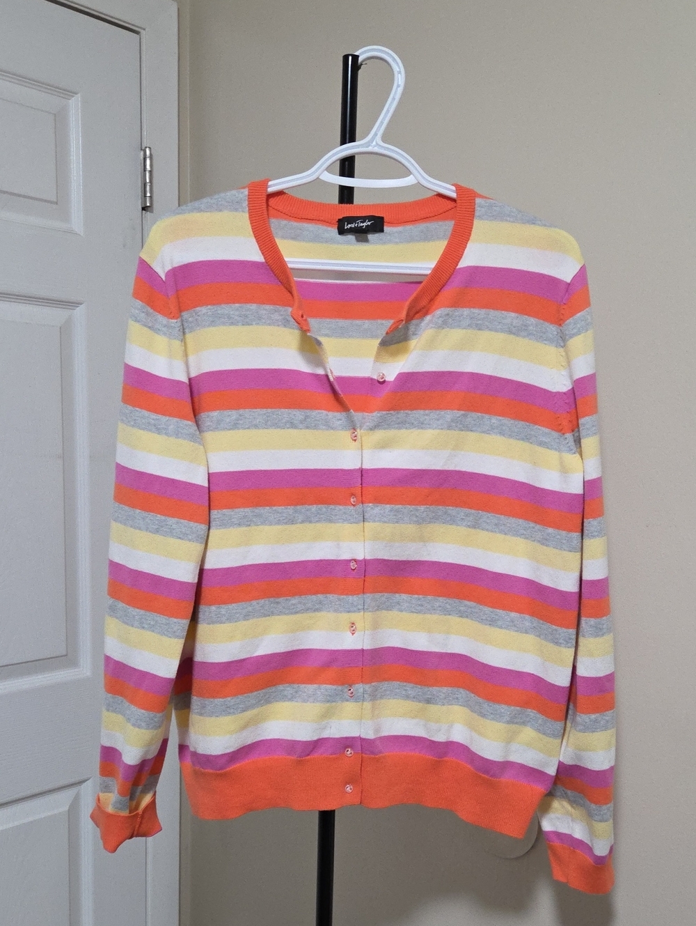 Lord & Taylor  Striped Button-Down Cardigan Sweater - Orange Multi